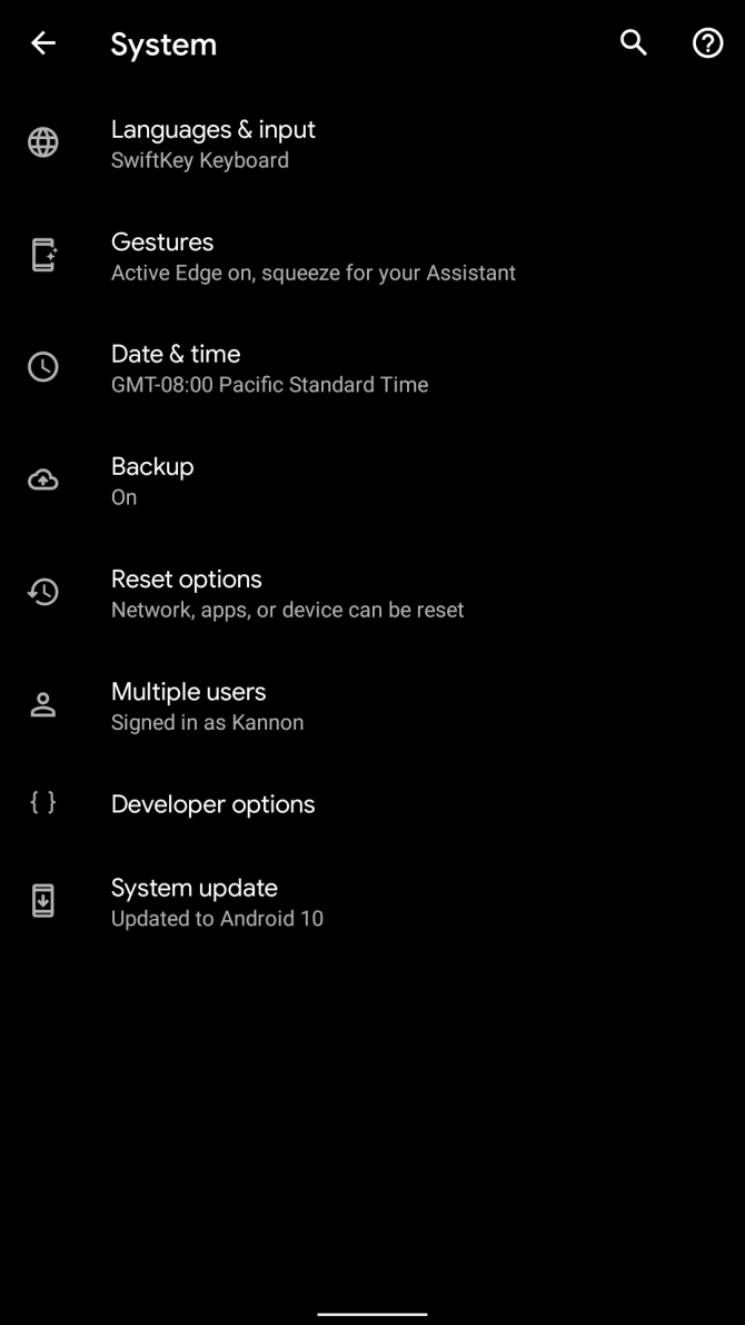 Android 10 settings menu advanced