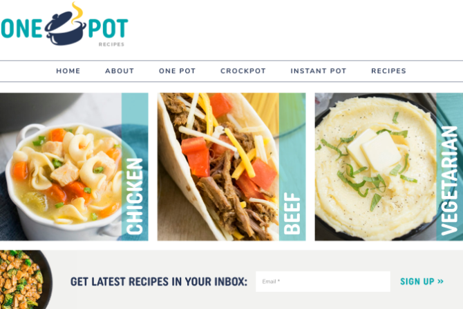 One Pot Recipes reduces cleaning in the kitchen with simple one-pot recipes that can be made with 30 minutes of work
