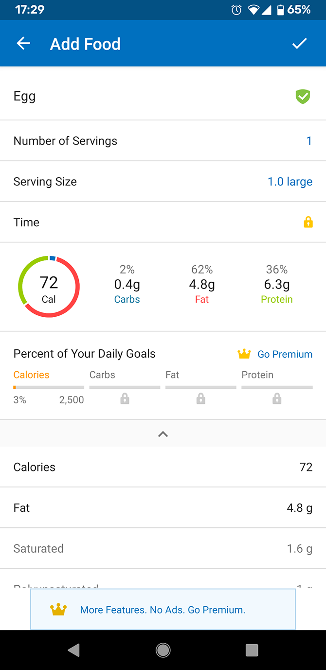 how fitness apps count calories - myfitnesspal - food example