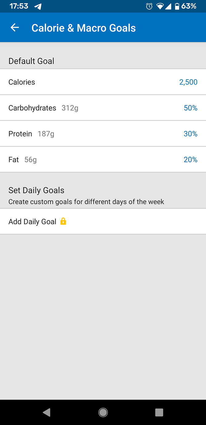 how fitness apps count calories - myfitnesspal - macro goals