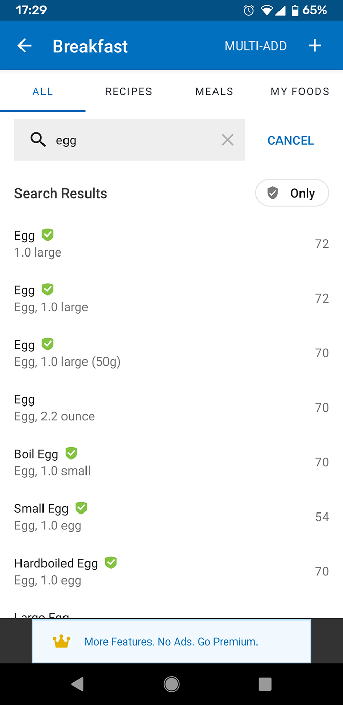 how fitness apps count calories - myfitnesspal - search a food