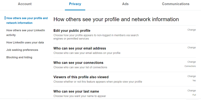 linked privacy edit your public profile menu