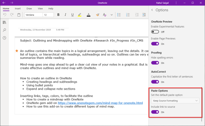 onenote gem sort within a page