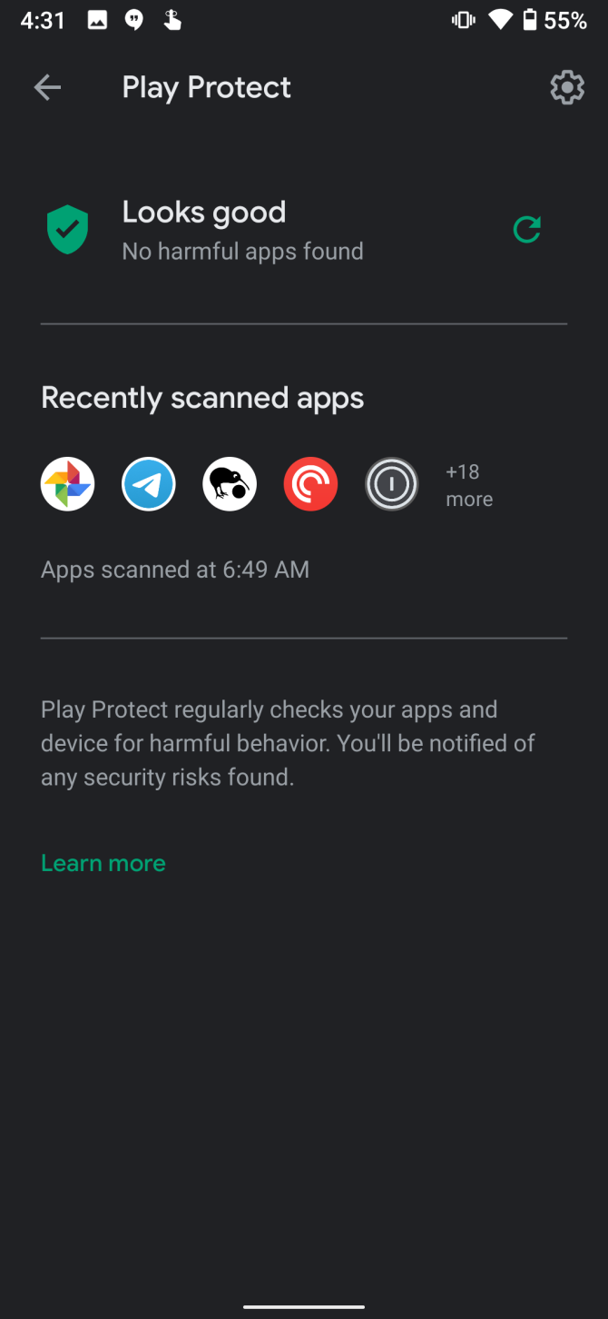 google play protect recently scanned apps