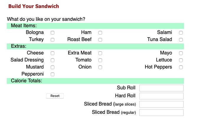 sandwich calorie calculator