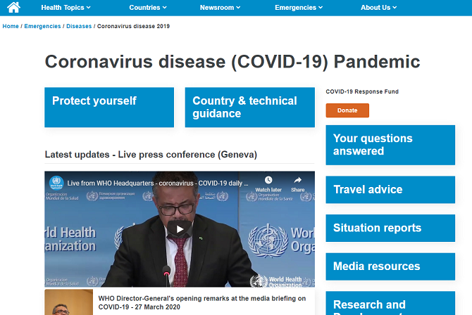 who coronavirus pandemic website