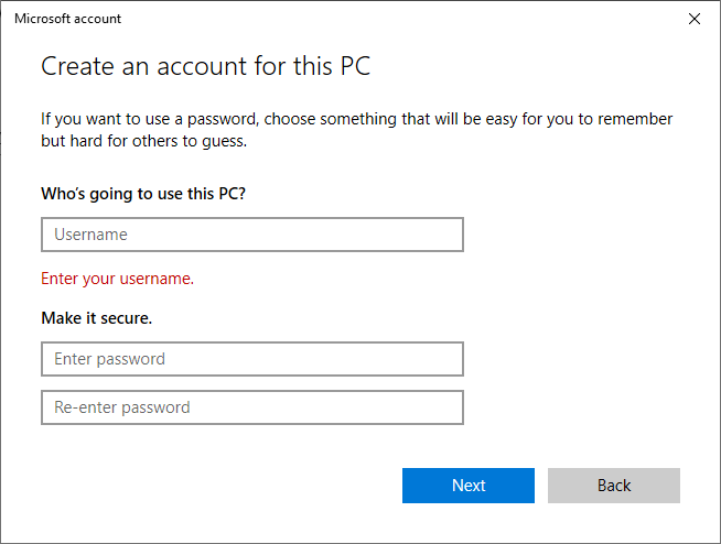 Windows 10 create a new user