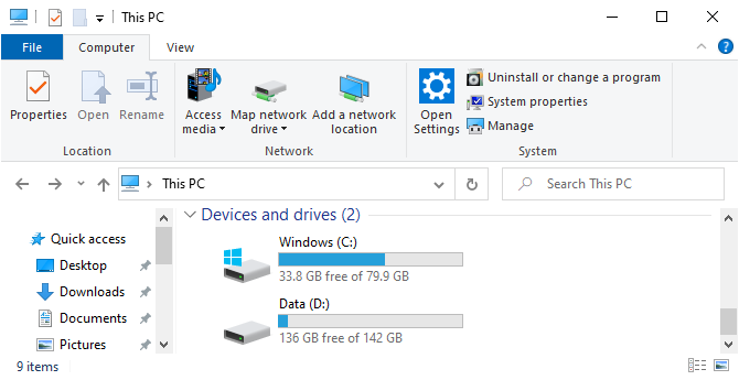 Windows 10 This PC drives