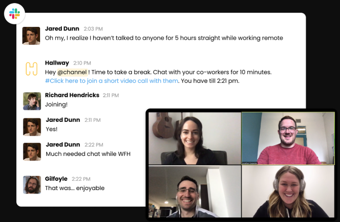 Hallway schedules 10-minute video calls with your colleagues for a virtual watercooler break