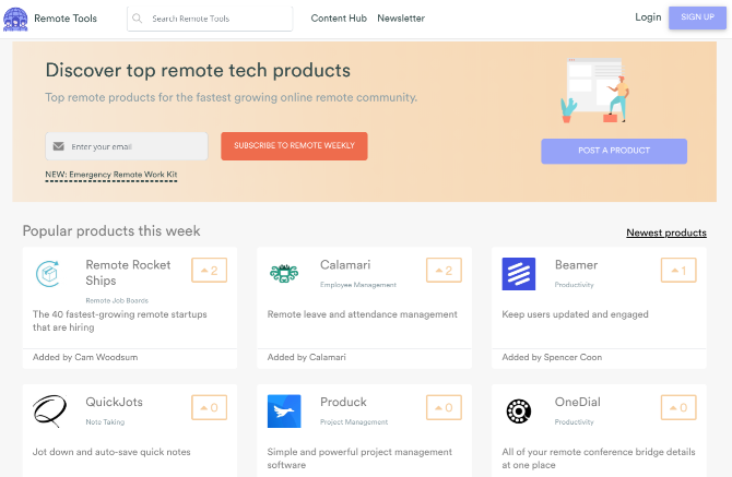 Remote.Tools is a directory of best remote working apps with robust search features