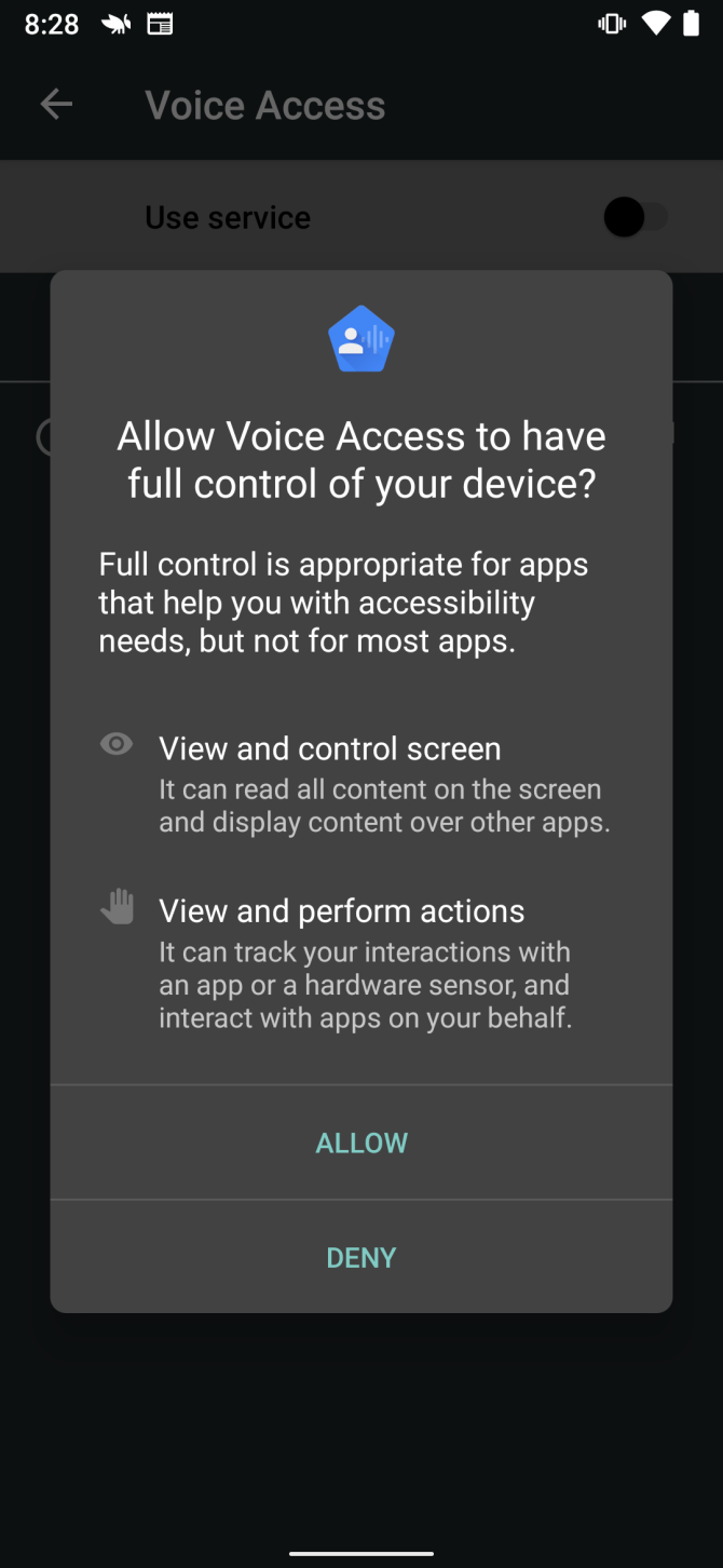 Voice Access Permissions Android
