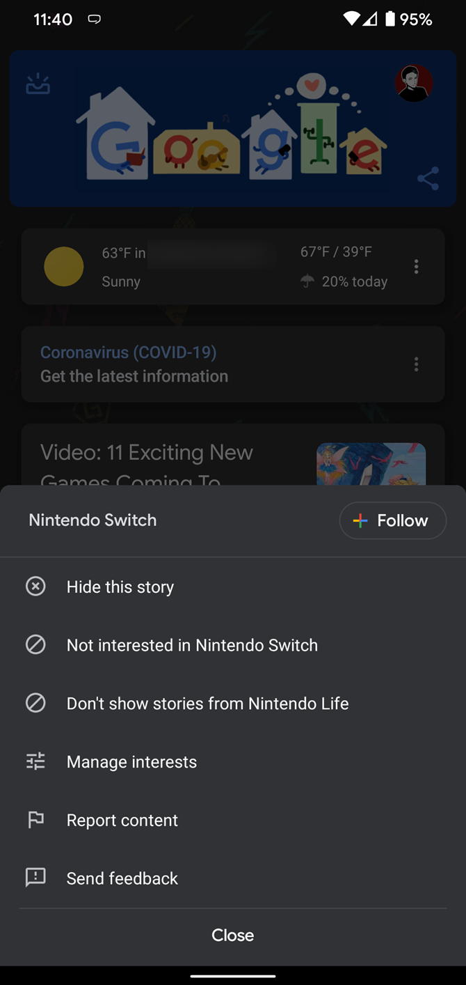 Google Discover More Options