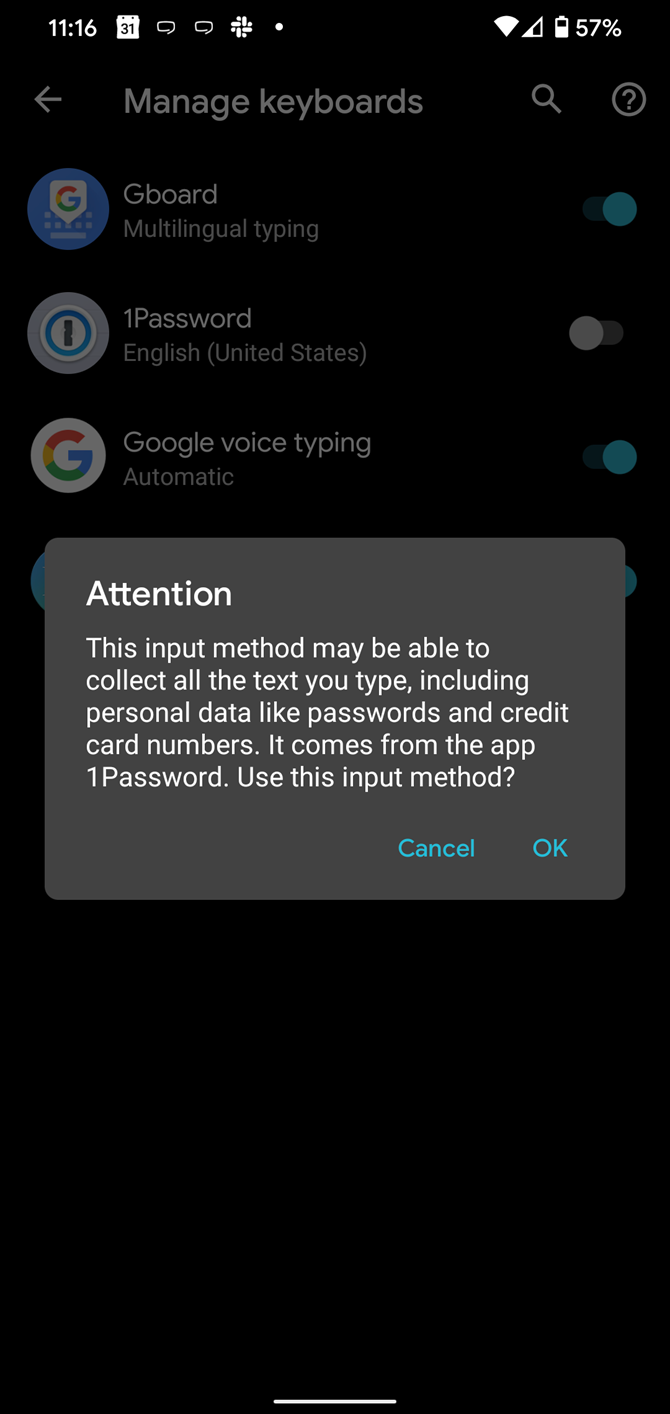 Android Keyboard Warning