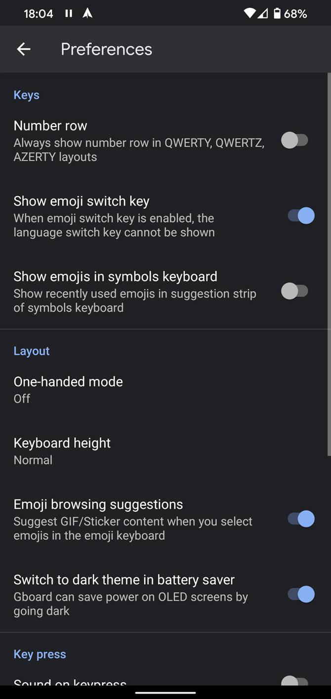 Android Gboard تغییر تنظیمات