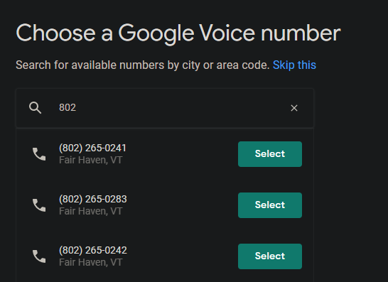 Google Voice Number Examples