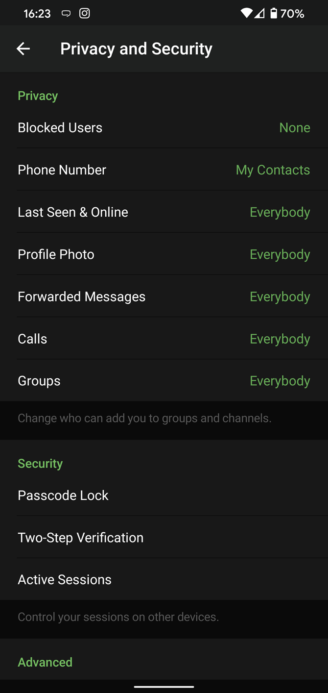 Telegram Privacy Options