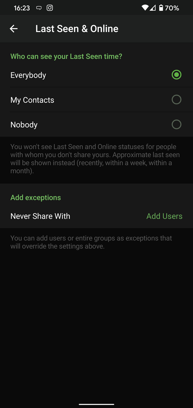 Telegram Privacy Choices