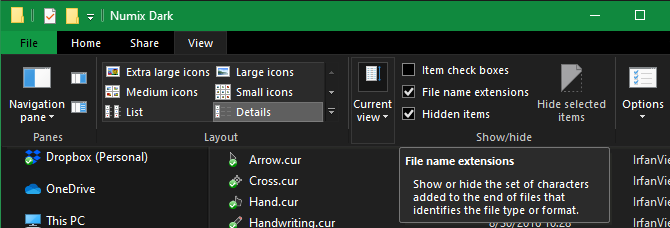 Windows File Name Extensions Option