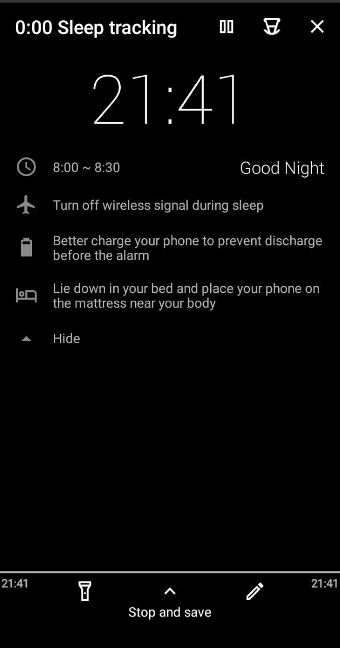 Sleep as Android's sleep tracking feature