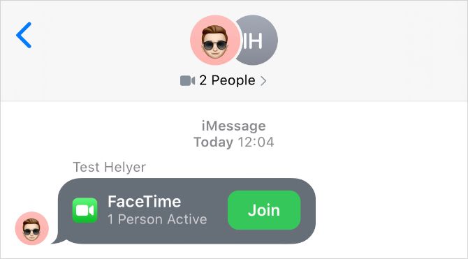 FaceTime active call in Messages app