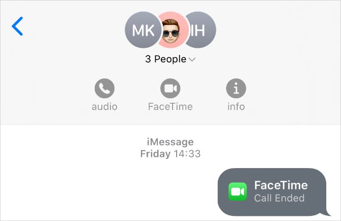 FaceTime button from Messages app