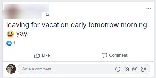 Facebook Leaving for Vacation post