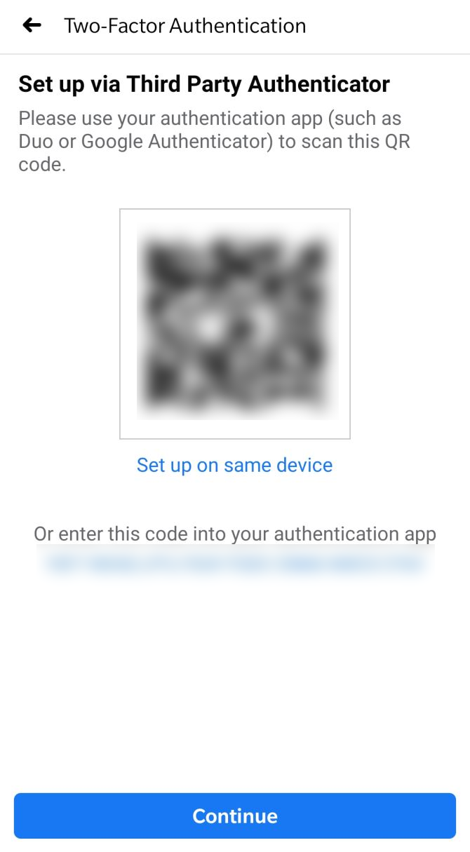 Facebook Two Factor Authentication Scan Code