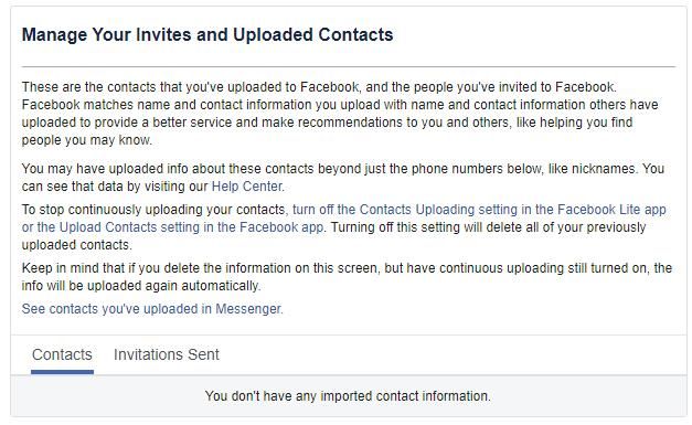 Managing imported contacts in Facebook