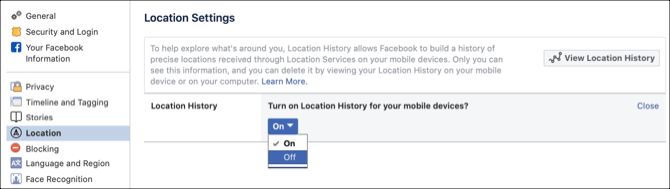 Facebook Disable Location History web