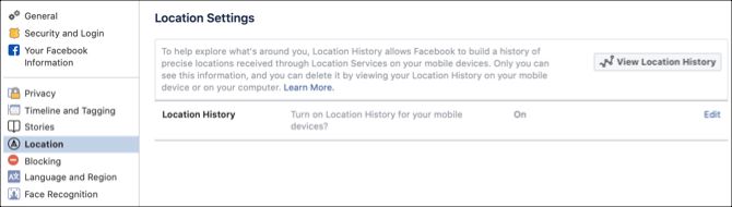 Facebook View Location History web