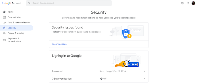 Google Account Security settings