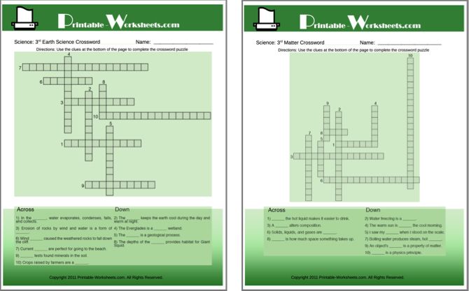 Homeschool Printable Worksheets Crosswords