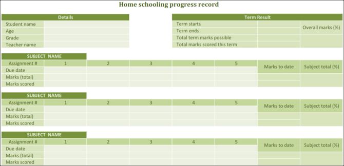 Printable Homeschool Progress Report