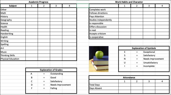 Homeschool Report Card Spreadsheet Template
