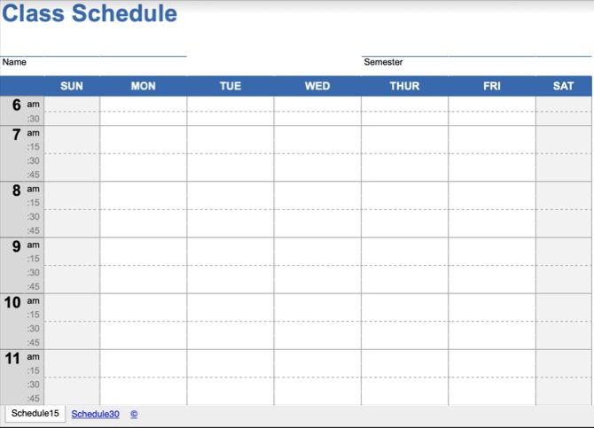 New Class Schedule Template