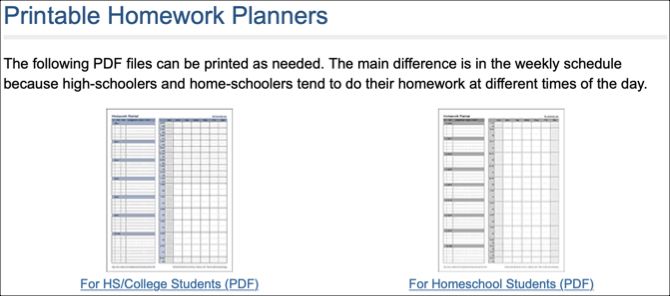 Printable Homework Planners Vertex42
