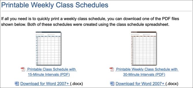 Printable Weekly Class Schedules Vertex42