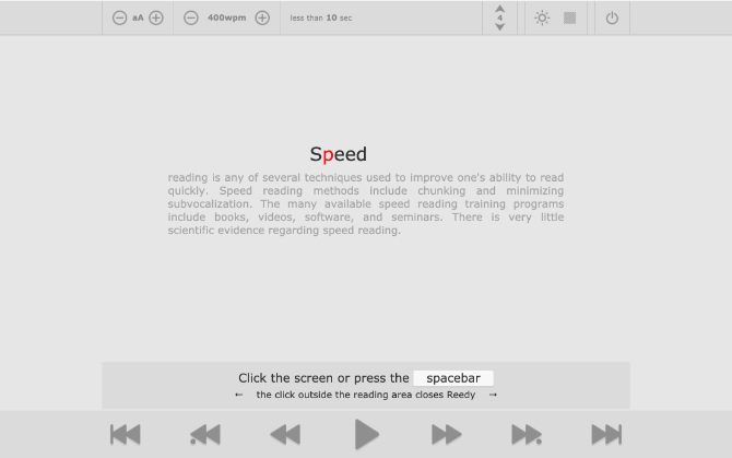 Reedy speed reading pause screen
