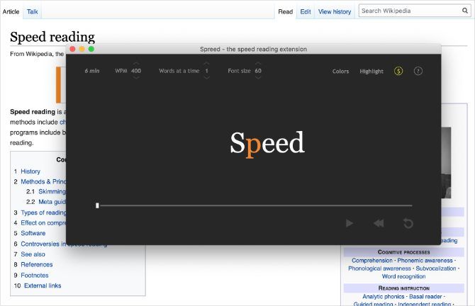 Spreed Speed-Reading Extension in Google Chrome