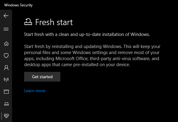 Windows 10 Security Fresh Start