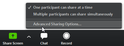 Selecting the advanced sharing options in Zoom