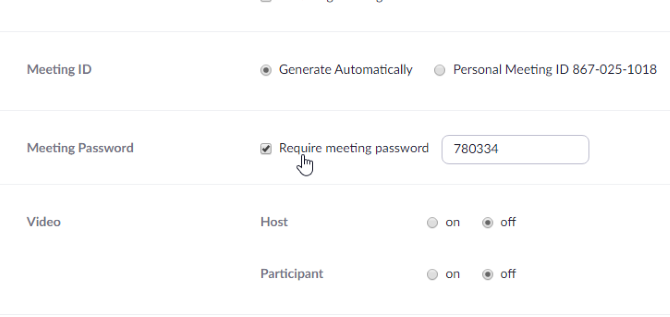 Enabling a password on a Zoom meeting