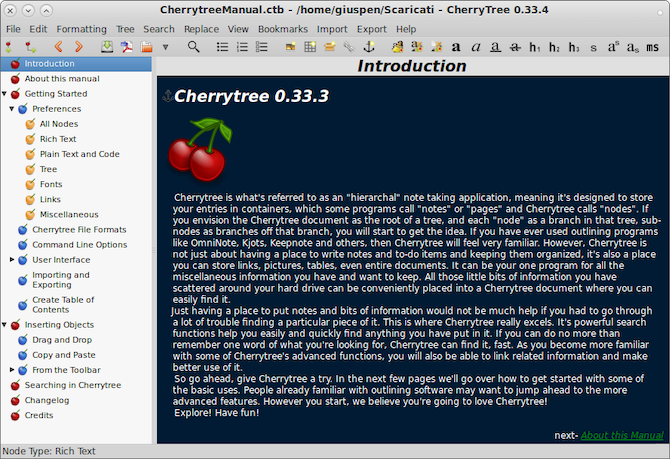 CherryTree interface