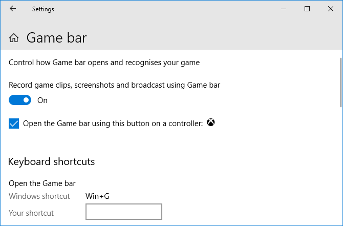 Game Bar settings Windows 10