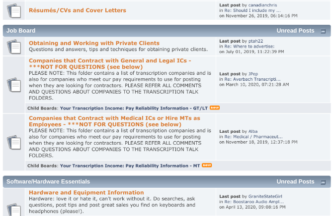 Transcription Essentials tells you how to get into online transcription work and offers job boards too