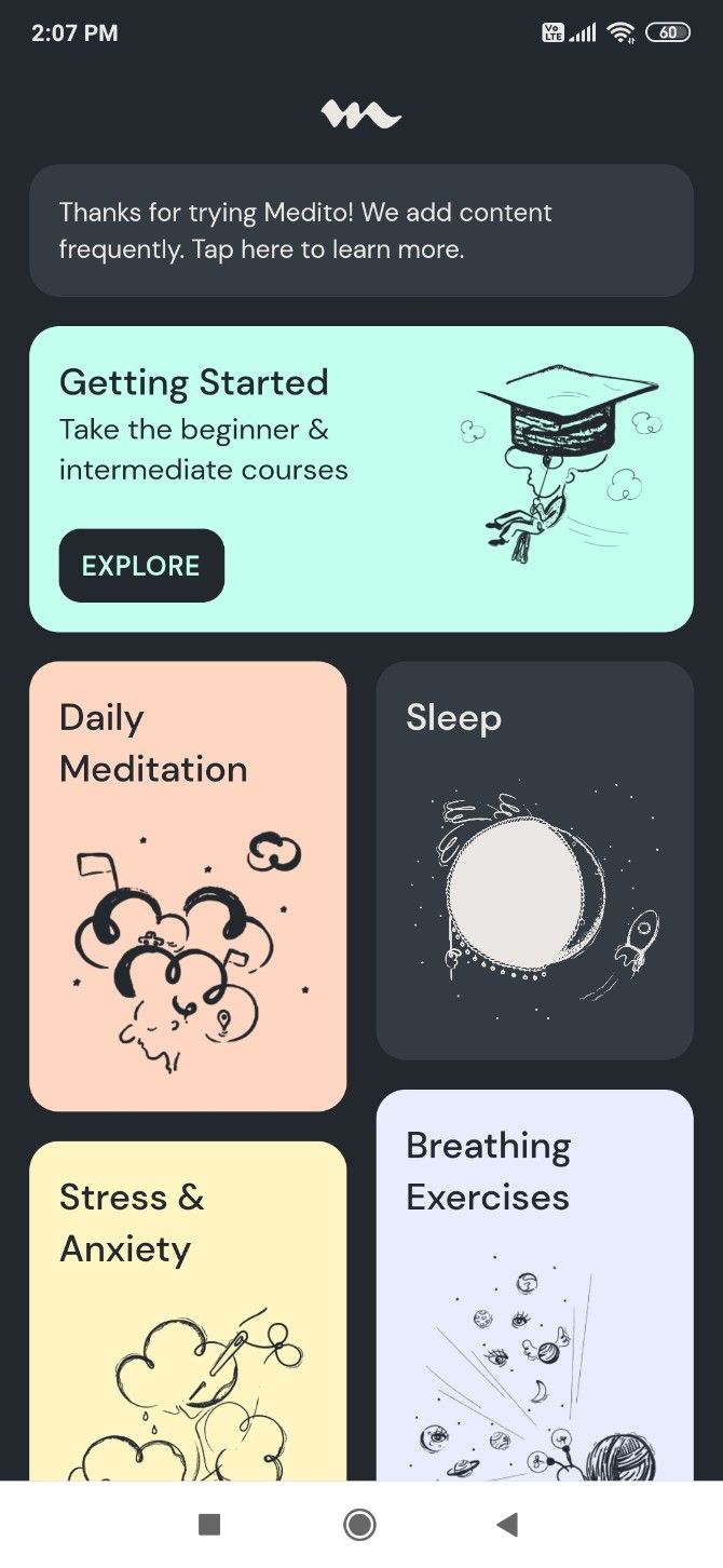 Medito has a range of different guided audio meditations, depending on your mood