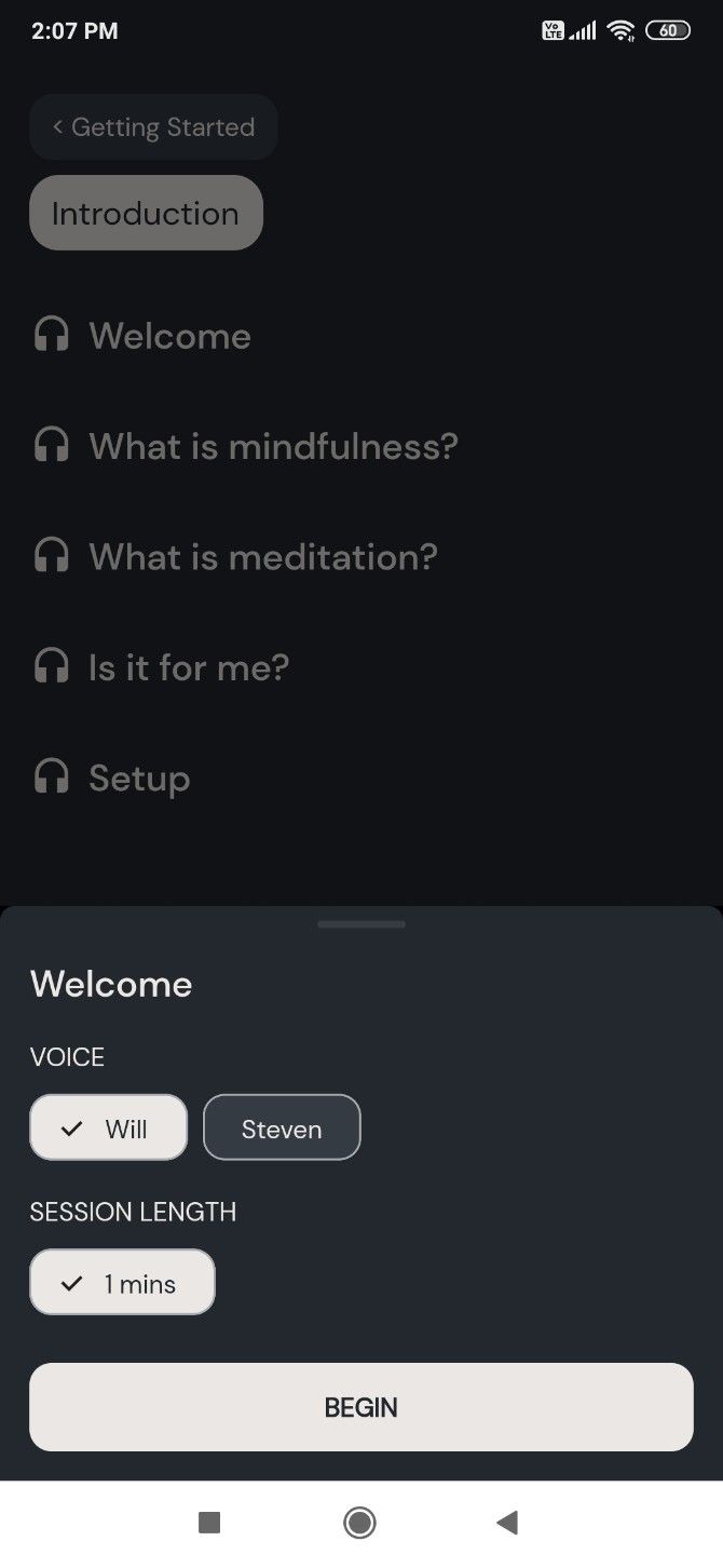 Medito will be free forever, and lets you choose different voice styles for all its meditations