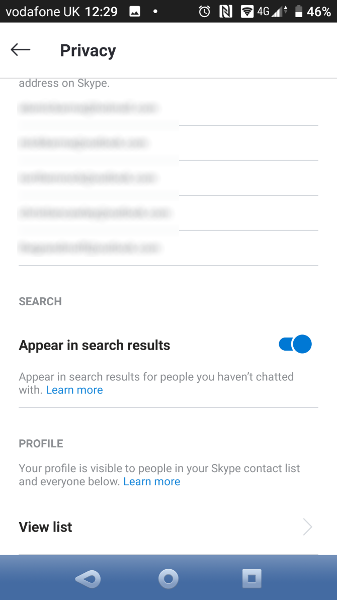 Set Skype privacy settings on Android