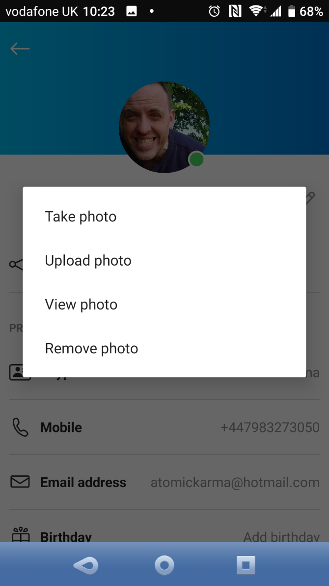 Upload a photo to your Skype account