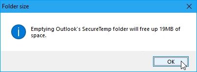 outlook secutemp folder size delete 1